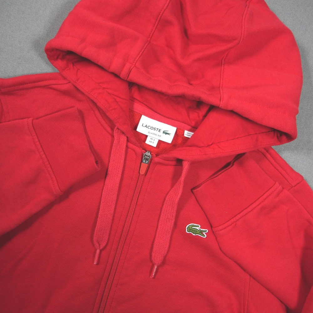 Lacoste Classic Fit Full Zip Logo Hoodie Men S Red Prep Sweater Tennis Sporty